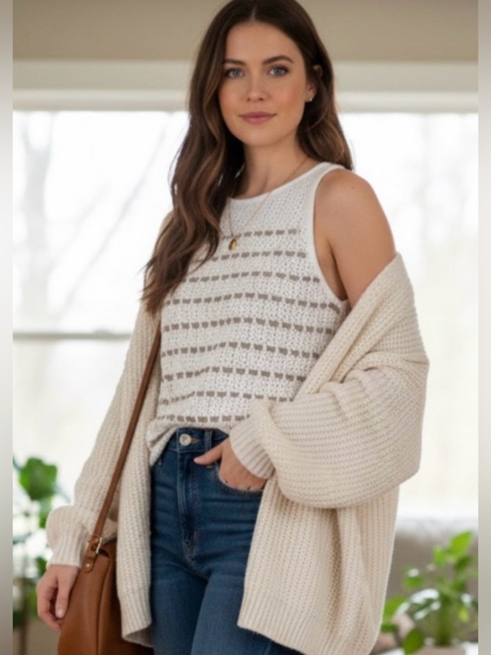 LOFT Cream Knit Sleeveless Sweater Tank/Vest great for layering